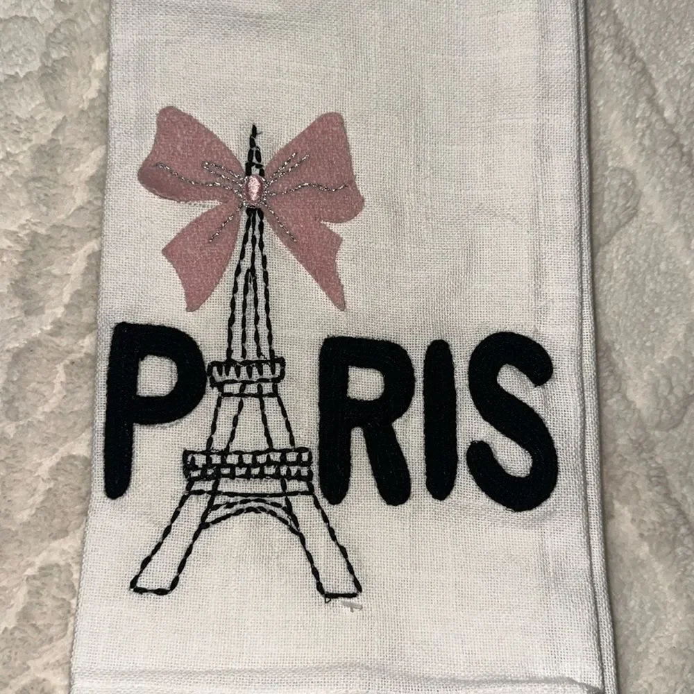 with LOVE Pink Ivory Black Metallic PARIS Eiffel Tower Cotton Kitchen Towels 3